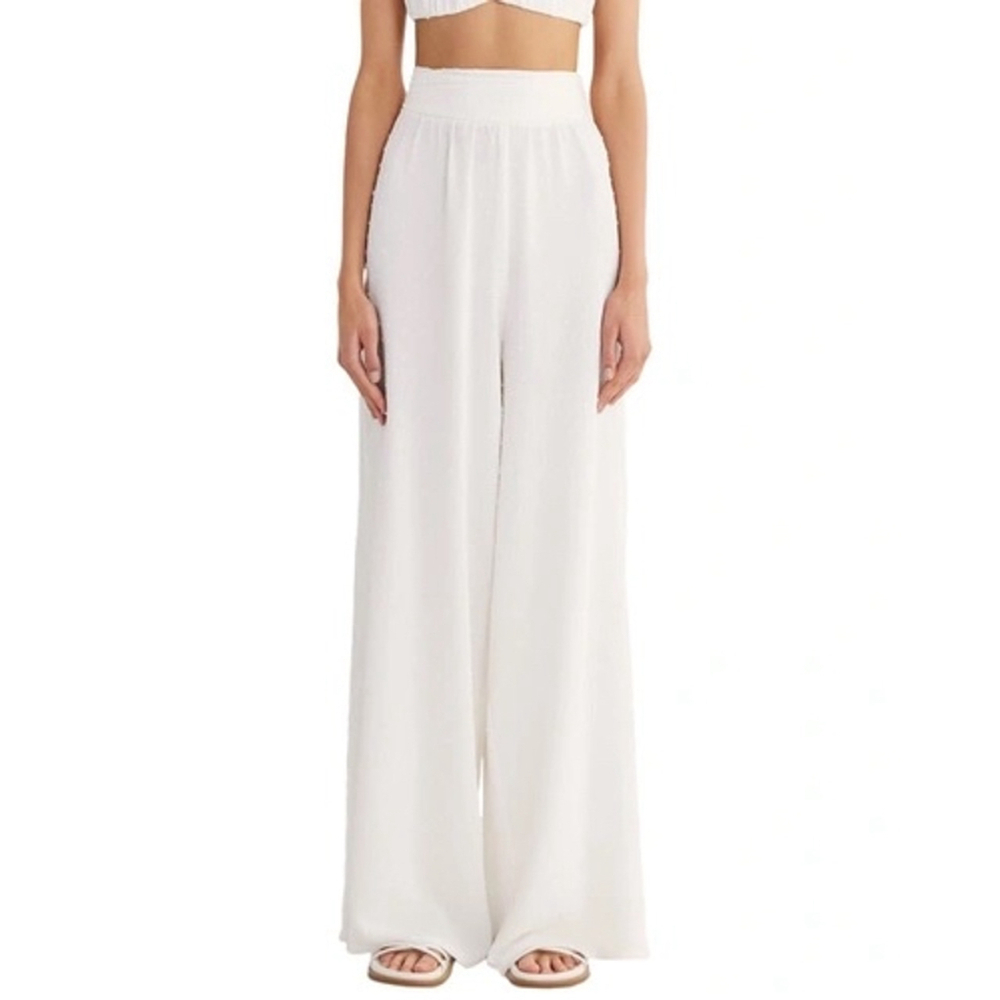 Rumer Polka‎ Dot Wide-Leg Pants, Neutral Beige, Size Medium, NWT